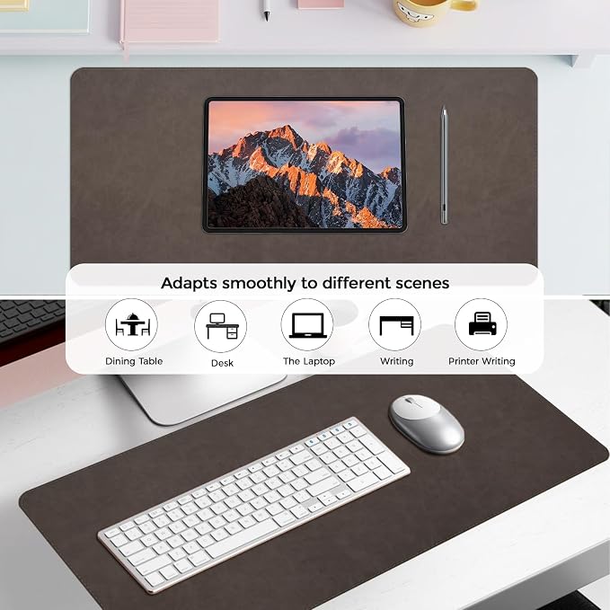 CHEERYGOO Leather Office Desk Pad Protector, Non-Slip PU Leather Desk Blotter, Waterproof Laptop Writing Mouse Pad for Office and Home,23.6"x 13.8" M Dark Coffee