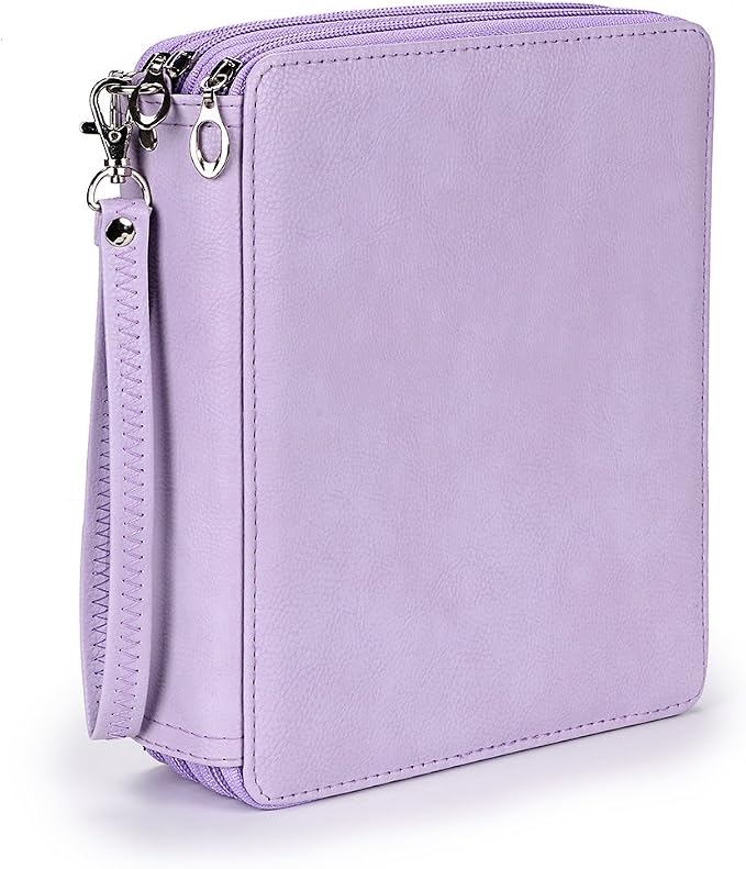 BTSKY Deluxe PU Leather Pencil Case For Colored Pencils - 120 Slot Pencil Holder with Handle Strap Handy Colored Pencil Box Large (Purple)