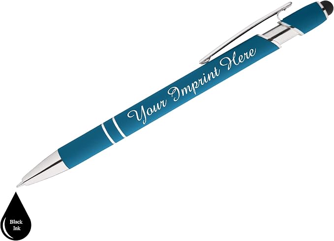 ExpressDesigns™ - Personalized Pens Gift Set w/Journal- 2 Pack of Soft Touch Metal Pens w/Notebook - Custom Engraved with Name or Message (Black - Lt Blue)