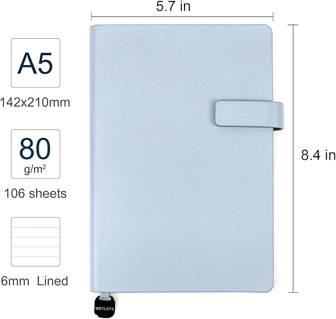 A5 Soft Cover Lined Notebook, Pen Holder & Gold Edges, 180° Lay Flat Journal, Large 5.7 x 8.4 in, Bookmark & Gift Box, Business Notebook for Work, Study, Travel(Light Blue)