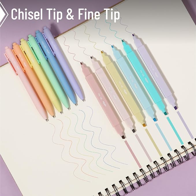 Mr. Pen- Dual Tip Aesthetic Highlighters and Gel Pens, 12 Pack | Pastel Colors Bible Highlighters No Bleed, Colored Ink Gel Pens, Fast Dry and No Smear for Bible Journaling, Planner