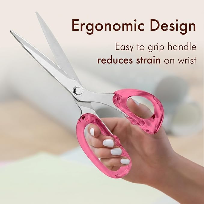 OfficeGoods 9” Stainless Steel Acrylic Scissors for Office and Home - Aesthetic and Sharp All Purpose Scissors, Perfect for Sewing, Arts and Crafts - Pink Silver Metal