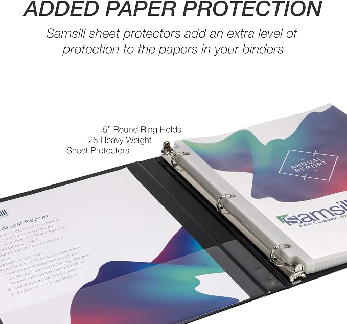 Samsill 8 Pack Durable 0.5 Inch 3 Ring Binders, Round Ring, Clear View Cover for Presentations, Black