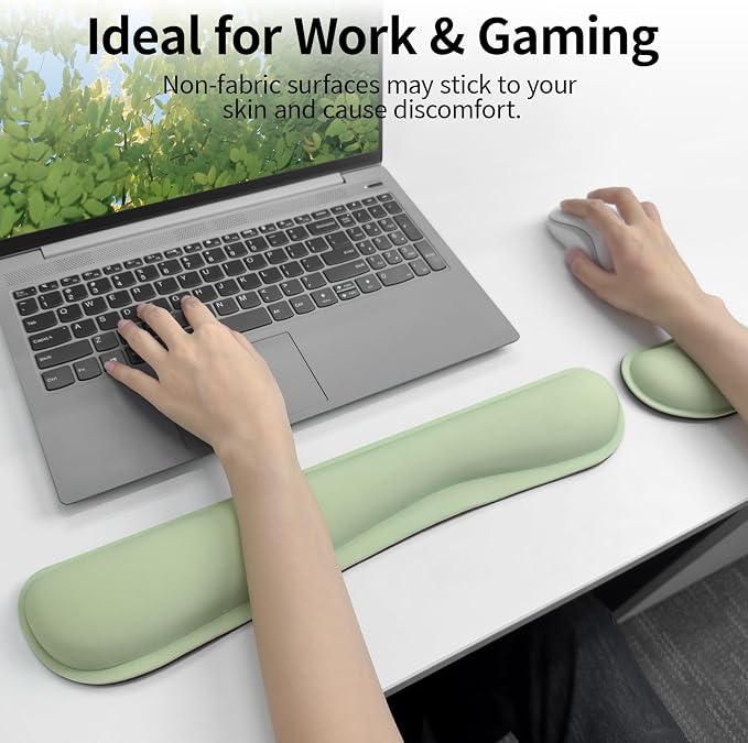 Bloss 2 Green Wrist Rest for Mouse & Keyboard, Ergonomic Wrist Support | Soft Memory Foam, Rubber Non-Slip, Wrist Rest for Mouse, Breathable, 1.2" Thick