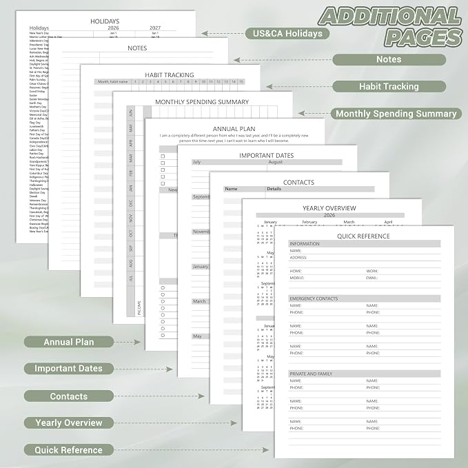Academic Planner 2026-2027, 8.5" x 11", Hardcover Weekly Planner, Green | Calendar Planner July 2026 - June 2027, Agenda Book with Tabs, Inner Pocket and Sticker for Office & School, A4