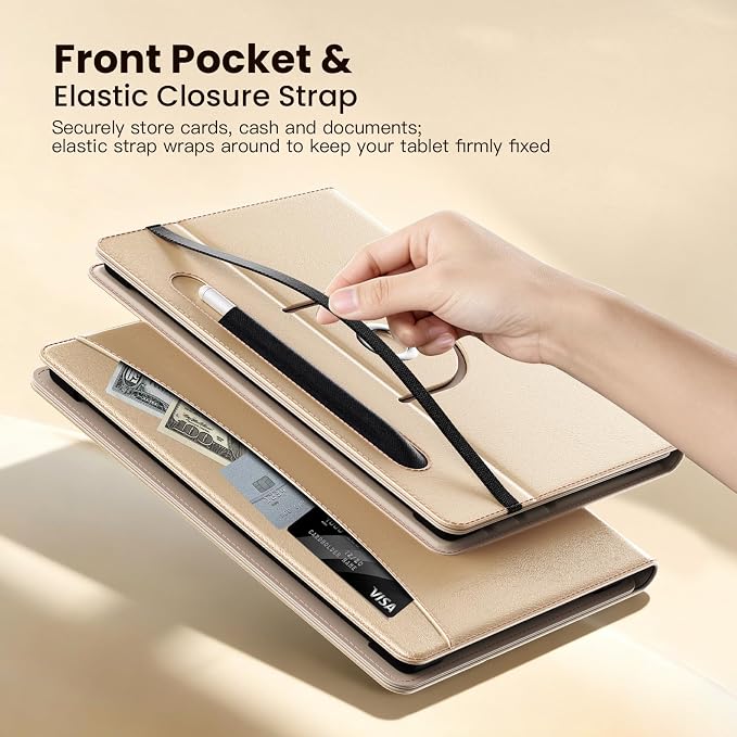 MoKo for Universal 11 inch Android Tablet Case with Pen Holder, Dune | Fits All 9.6-11 inch Tablets, Slim 360 Degree Rotating Cover, Multi-Angle Stand, Front Pocket, No fit iPad/NO back opening