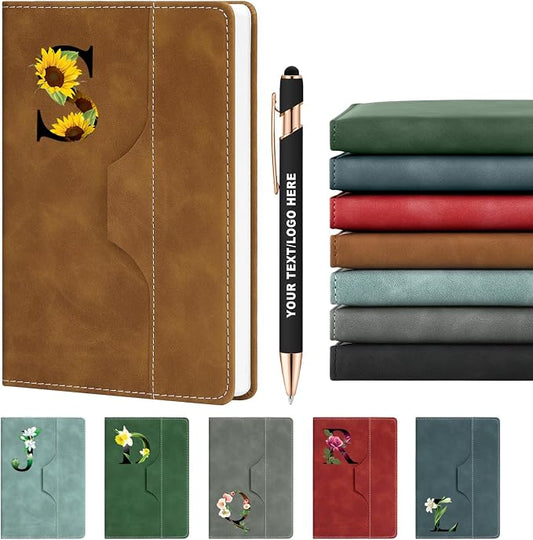 ENOMY Personalized Notebook Journal & 10 PC Pens Set Custom Notebook with Pen 240 Pages A5 Hardcover Journal for Men Women Leather Notebook for Work College Graduation Gifts, Brown