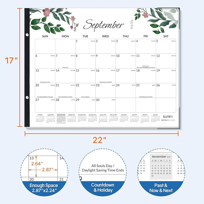 SUNEE Desk Calendar 2026 Large 22x17 from July 2026 to December 2027, Extra Large Desktop Monthly Calendar Pad 18 Months For Teacher or Office, Desk Top, Greenery