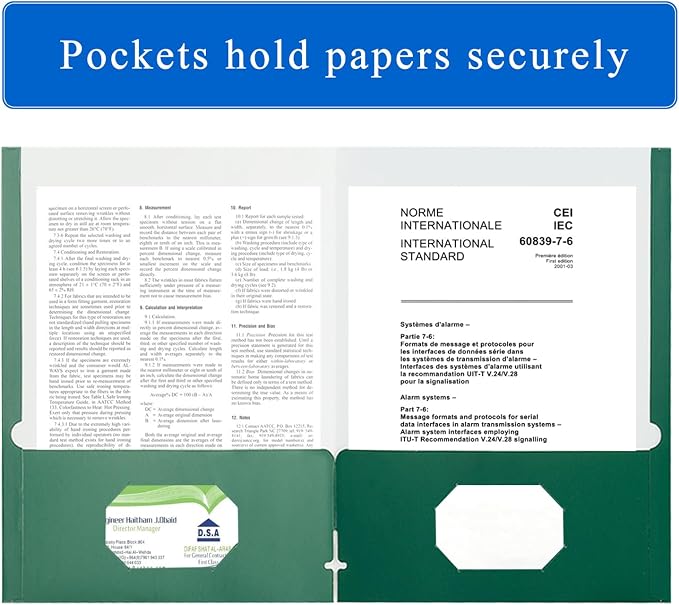 Zzrywuty File folders with Pockets,Green Two folders for documents,50 Pack Paper Folders with Card Slot,Letter Size,School Students,Business,Home and Office Workers