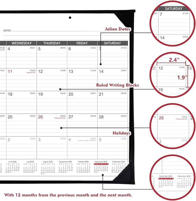 2026-2027 Desk Calendar - Roll Packaging Desk Calendar 2026-2027, Jul. 2026 - Dec. 2027, 22"x17" Desktop Calendar, Corner Protectors