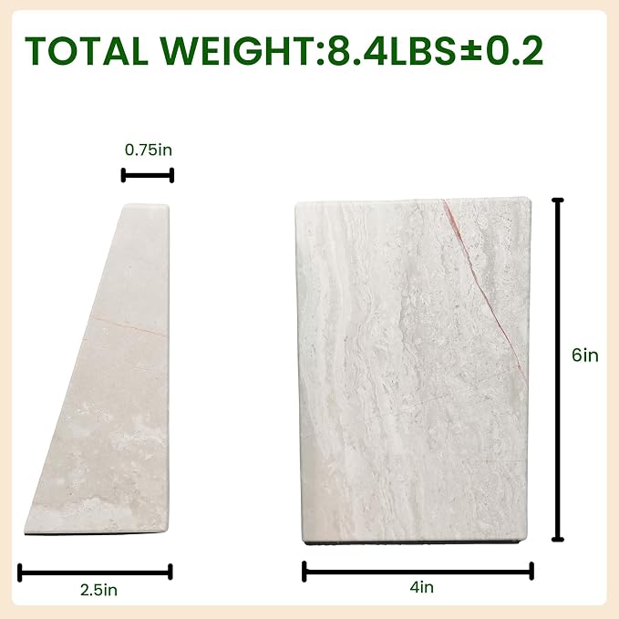 Natural Marble Bookends for Shelves,Office bookends for Heavy Books. Unique Brown Book Ends, Set of 2,Heavy Duty (Grayish-White)