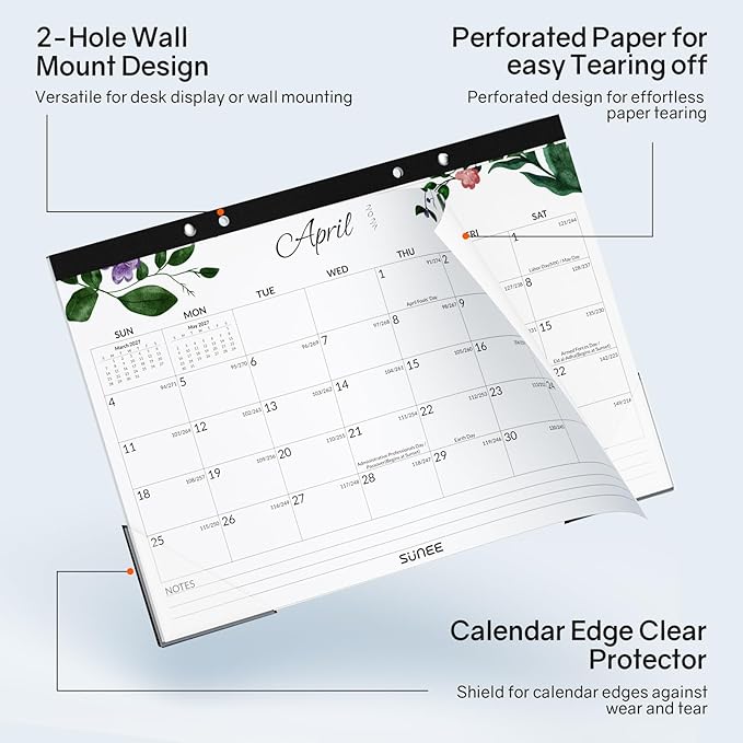 SUNEE Desk Calendar 2026-2027 3 Packs - 18 Month Calendar Oct 2026 - Mar 2028, 17" x 12" Desktop Calendar with Notes, for Planning, Organizing in Family, School or Office - Greenery 2026-2027 Calendar