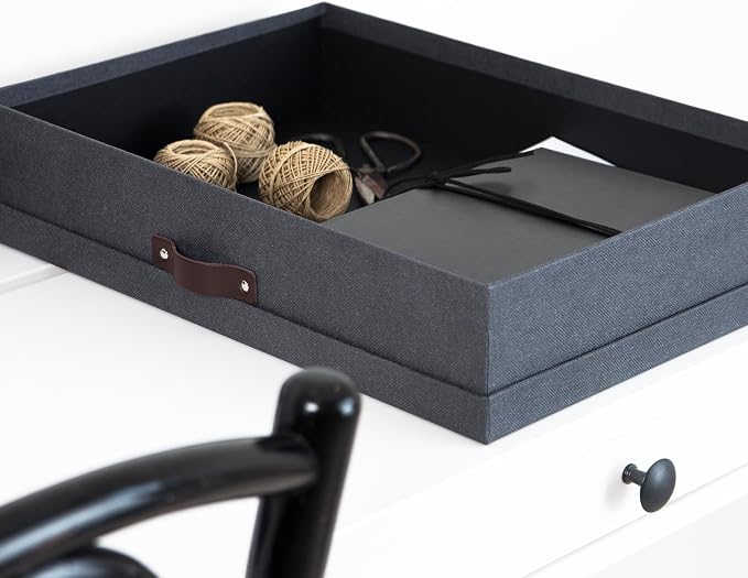 Bigso Sverker Fiberboard Legal/Art Storage Box - Scrapbook Storage Box for Papers, Photos, and More - Durable Keepsake Boxes with Lid and Leather Handle - 3.3in x 17.1in x 12.2in - Black