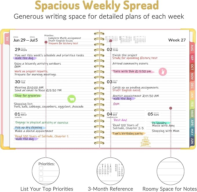 Forvencer Academic Planner 2026-2027, Hardcover Calendar Planner Weekly & Monthly, July 2026 - June 2027, 8.5" x 11", Daily Agenda with Tabs, College School Organizer for Student Teacher, Beige
