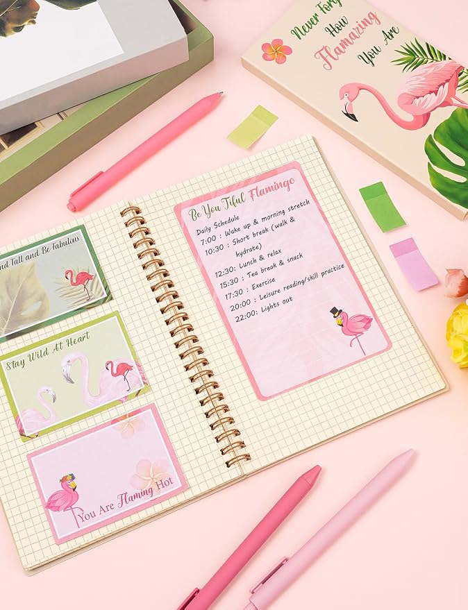 Cute Cartoon Flamingo Sticky Notes Teacher Appreciation Gift, Blackboard Self-Stick Note Pads with 3 Ballpoint Pens, Self-Adhesive Writing Memo Pages Back to School Office Supplies Small Gift