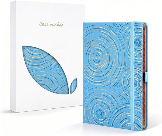 Comix Aesthetic Lined Journal for Men & Women, 192 Page, 100GSM Leather Journal, 5.5" x 8.3", Be Water Hardcover Notebook for Writing & Note Taking, Fits for Office School Home, Light Blue