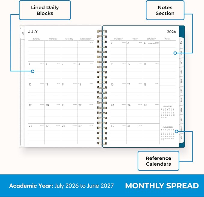 Blue Sky 2026-2027 Weekly & Monthly Academic Planner, 5"x8", Bakah Blue | July 2026 - June 2027, Flexible Cover, Wirebound, Laminated Tabs, Academic Year