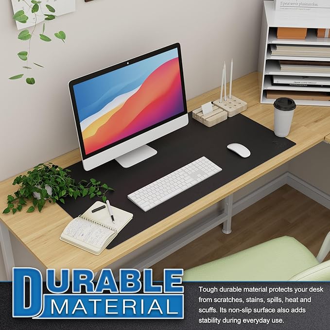 K KNODEL Large Office Desk Mat, Leather Mouse Pad (31.5"x15.7", Black) | Desk Pad, Keyboard Pad, Computer and Laptop Mat, Desktop Protector and Cover, Writing Pad and Blotter for Home Office