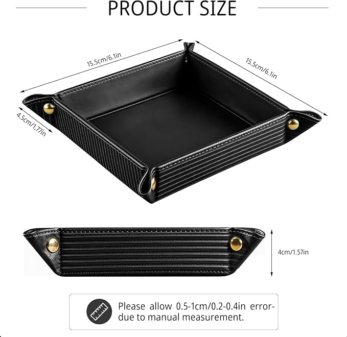 YAPISHI Light Luxury Valet Tray for Men, PU Leather Vanity Jewelry Tray & Decorative Perfume Catchall, Folding Travel EDC Dump Tray, Nightstand Organizer Caddy for Keys, Watches, Coin Bowl Dish