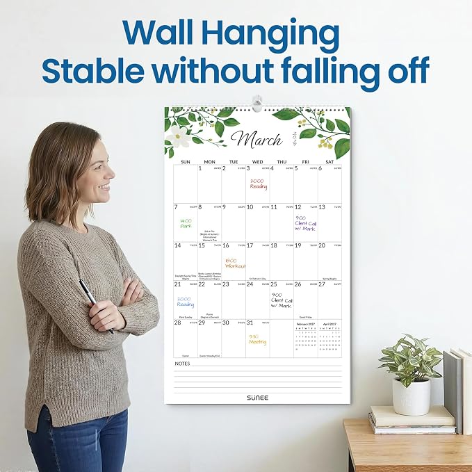 SUNEE 2026-2027 Wall Calendar Extra Large 17"x27", 21 Month July Calendar (Ends March 2028),Vertical Monthly for Wall, Greenery