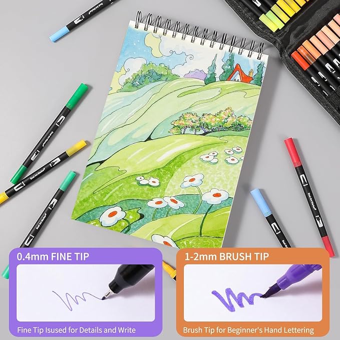 TOSHARE 100 Colors Brush & Fine Dual Tip Watercolor Markers for Adult Coloring Books No Bleeding Paint Pens For Drawing Note Taking Planner Calligraphy Journaling Card Making Back-to-School Supplies