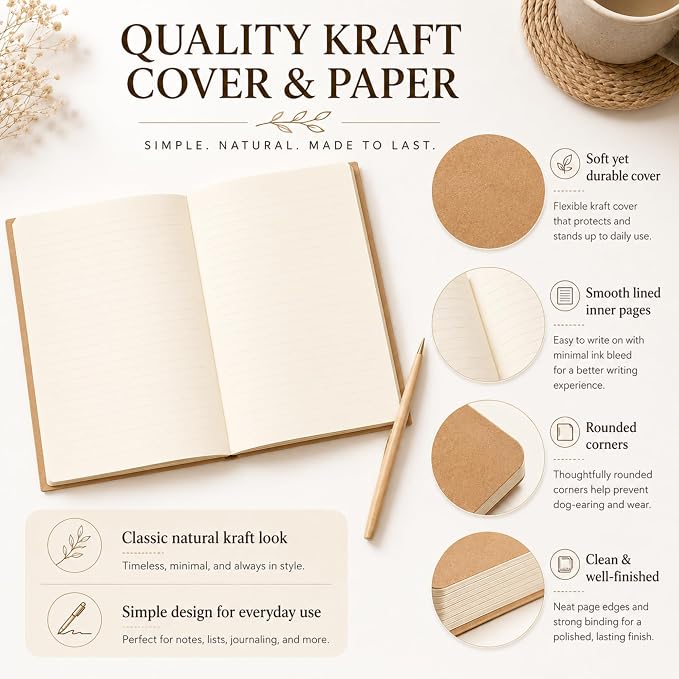 Mimorou 100 Pcs Journals Notebooks Bulk - Kraft Softcover A5 Small Notebooks 5.5 Inch x 8.3 Inch Notepads with 60 Page 30 Sheet for Writing Sketch Travel Office Supplies(Brown,Lined)