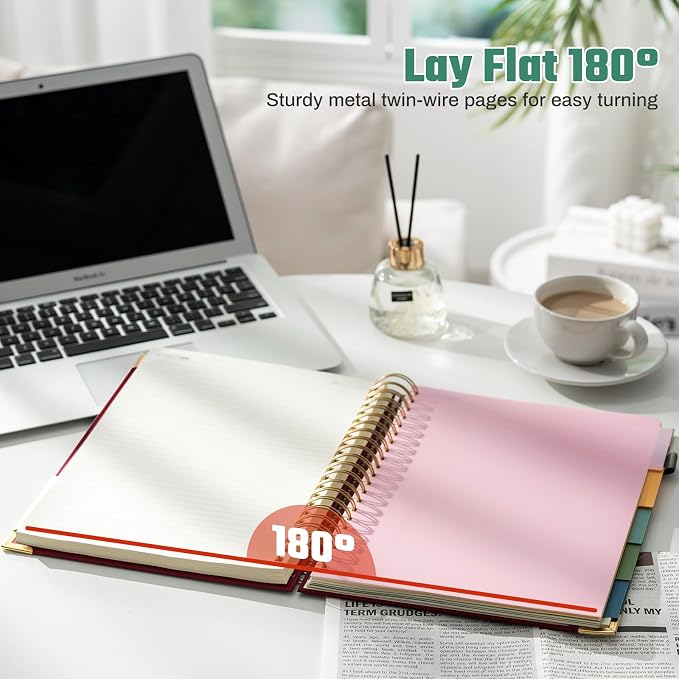 Hardcover Spiral Notebooks 8.5" X 11" Note Taking 5 Subject Notebook College Ruled with Dividers 240 Pages 100GSM Aesthetic Spiral Notebook for Work School Cute Journals for Women Writing, Red