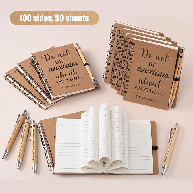 10 Pcs/5 Set of Christian Gifts Spiral Notebooks Bulk Journals with Christian Pens Prayer Journal for Women and Men, Father Day Gifts for Church Members, Bible Study Groups & Religious Families,Small Notepad (4.33" x 5.43")