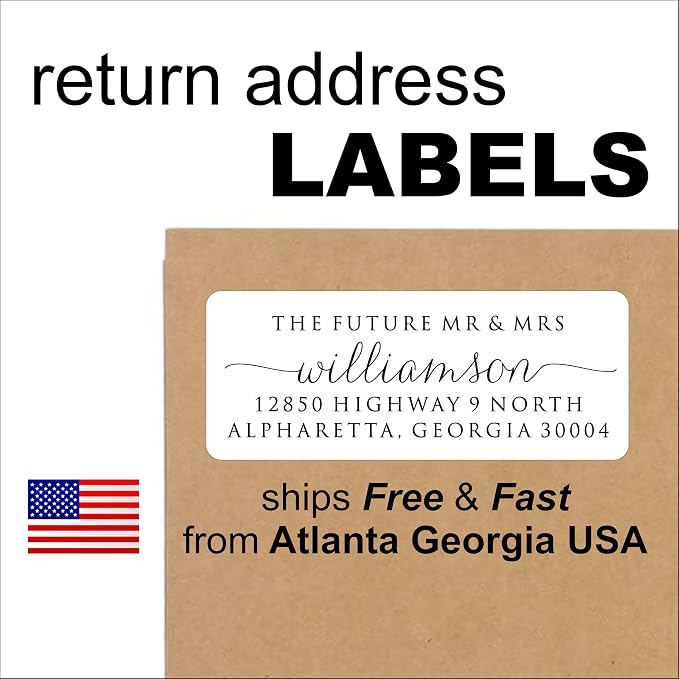 White Address Labels - Personalized Name Stickers, Custom Printed Return Mailing and Shipping Labels for Envelopes, Packages, Business, Home by PrettySweetParty (250, Calligraphy with Tails)