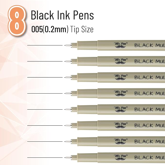 Mr. Pen- 0.2mm Micro Fine Point Pens, 8 Pack, Black Ink, Waterproof | Acid-Free, No-Smear Quick-Dry Fineliner Pens for Drawing, Sketching, Bible Journaling, Outlines & Everyday Writing