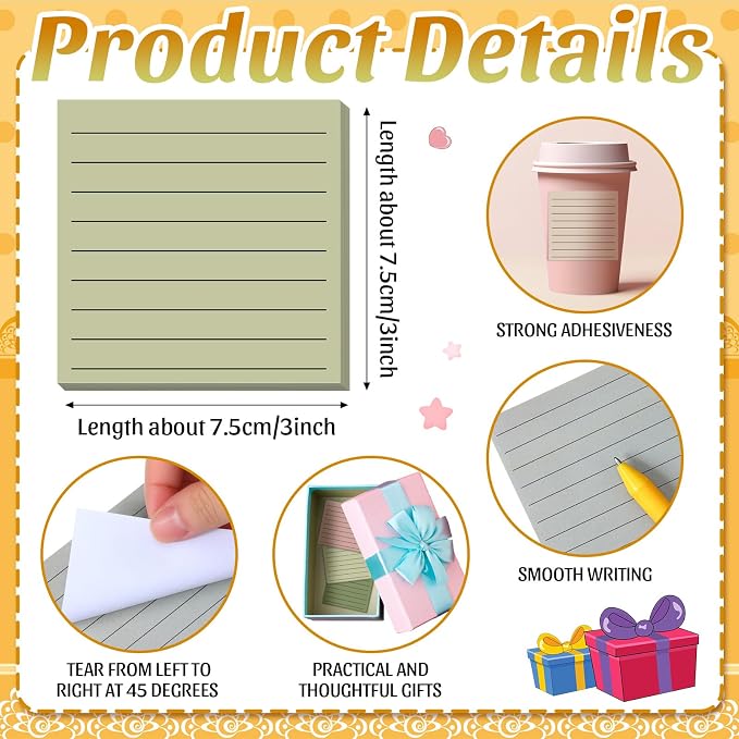 Yinder 24 Pcs Inspirational Sticky Notes, Back to School Supplies, Cute Motivational Sticky Notes Pad Employee Appreciation Gifts Bulk for Teacher Coworker Office 3 x 3'' (No Words,Morandi)