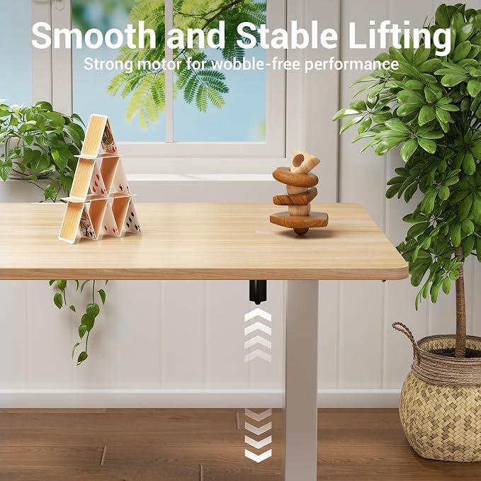 Veken 55 Inch Large Electric Standing Desk, Gaming Table, Nature | Height Adjustable Sit Stand Up Computer Tables for Home Office, Study , Writing, Suit students, employees and group work