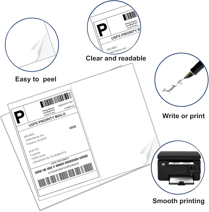 Half Sheet Shipping Labels, 8.5" x 5.5" Address Labels, Half Sheet Self Adhesive Mailing Labels for Laser & Inkjet Printers (100 Sheets, 200 Labels)