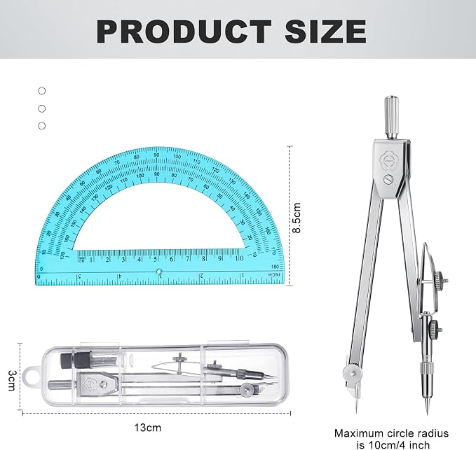 EBOOT Student Geometry Math Set, Drawing Compass and 6 Inch Swing Arm Protractor 180 Degree Math Protractor (Blue)