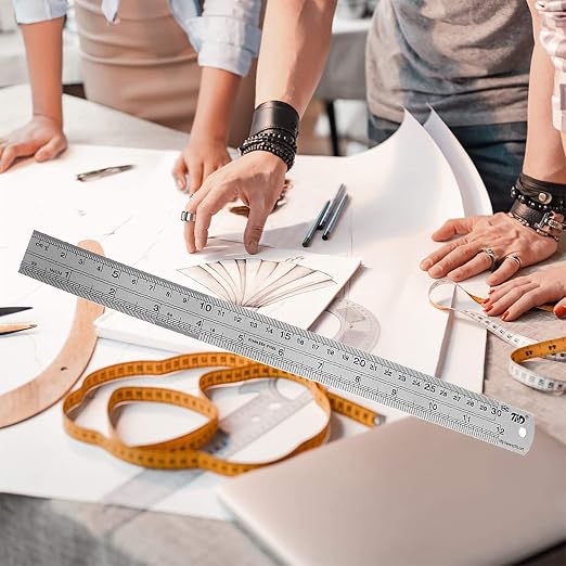 YouOKLight Stainless Steel Ruler 2-Pack, 12 Inch & 30 cm Metal Ruler Dual Scale, Flexible Yet Durable Metric and Imperial for Drawing, Engineering, Sewing, School, Office – Silver