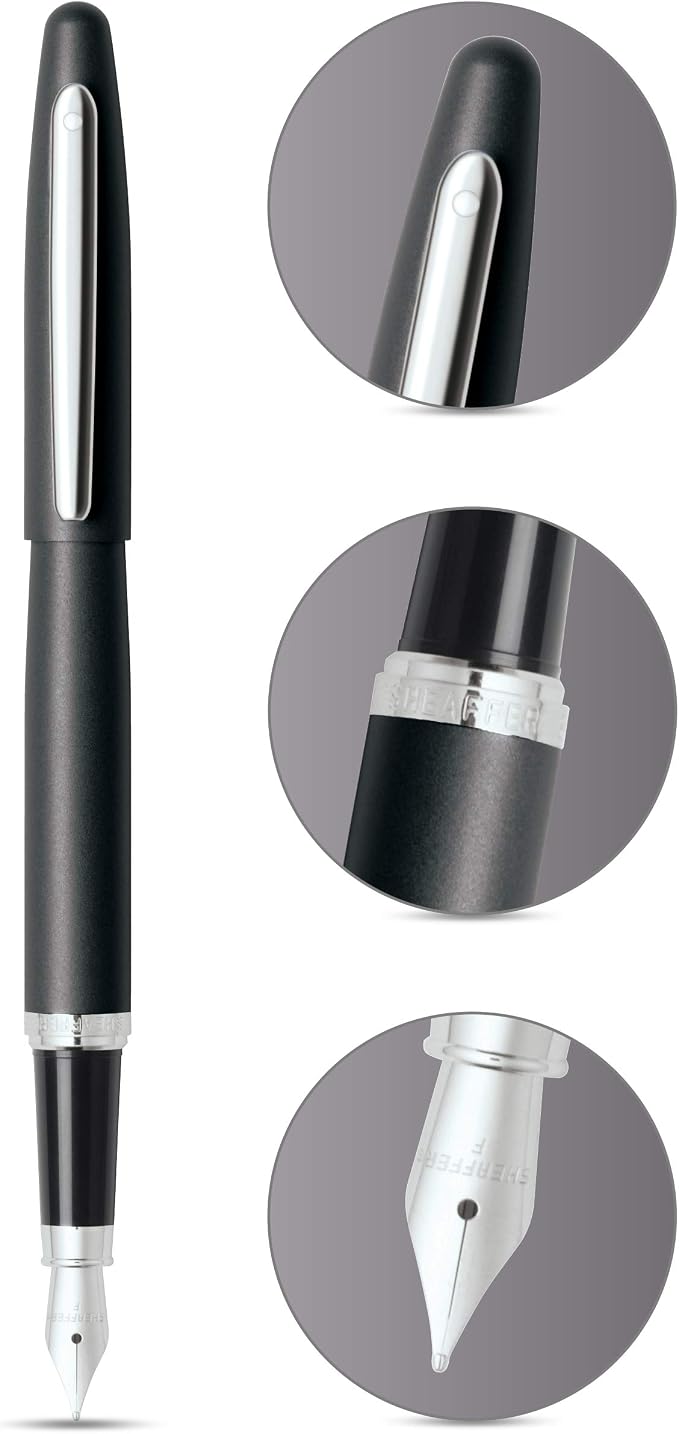 Sheaffer VFM Matte Black Fountain Pen with Chrome Trim and Fine Nib