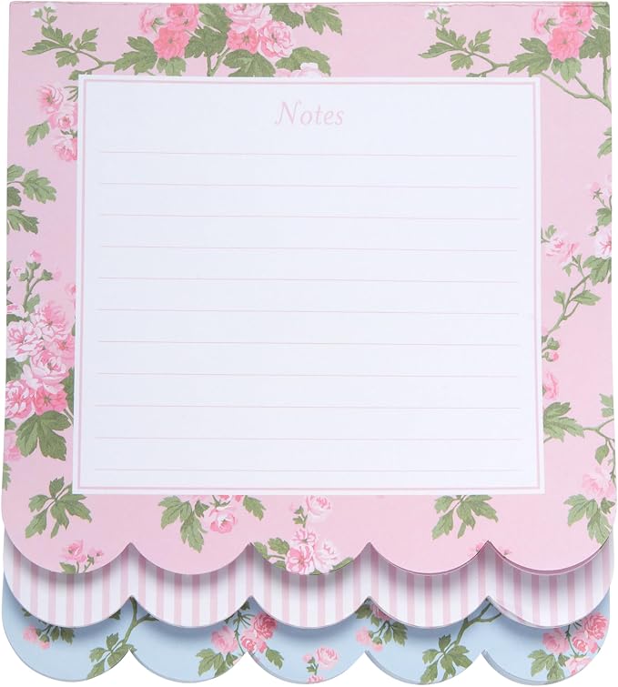 Laura Ashley Layered Notepad - 6.5 x 7.5 Inch 3-in-1 Color Writing Pad with 150 Lined Tear-Off Sheets with Sturdy Backboard for Home, Grocery & Office, Size 7X8, Rosevine Pink
