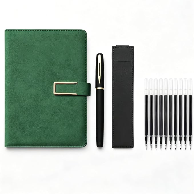 CRME Hardcover Lined Journal Gift Set,A5 Notebook with Pen Sleeve and Smooth Writing Pen for School Planning and Daily Notes,Green