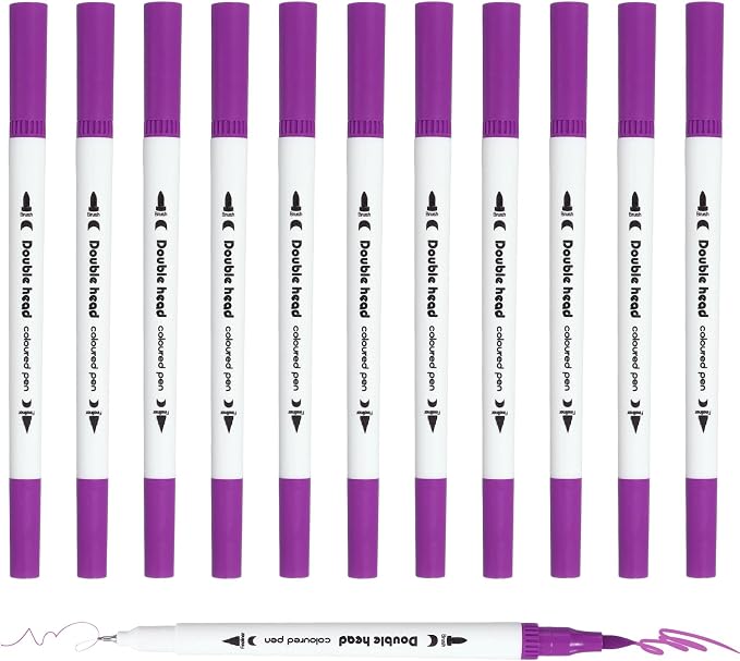 PATIKIL 12Pack Dual Brush Markers, Purple Watercolor Fine and Brush Tips Pens Colored Marker Calligraphy Coloring Art Supplies Set for Coloring Book Illustration Sketching Journaling