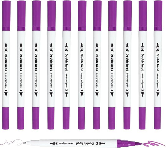 PATIKIL 12Pack Dual Brush Markers, Purple Watercolor Fine and Brush Tips Pens Colored Marker Calligraphy Coloring Art Supplies Set for Coloring Book Illustration Sketching Journaling