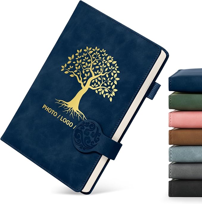 ENOMY A5 Lined Personalized Notebook Set with 10PC Pens Custom Journal for Writing Men Women Custom Notebook New Year Valentine's Day Gift, Dark Blue