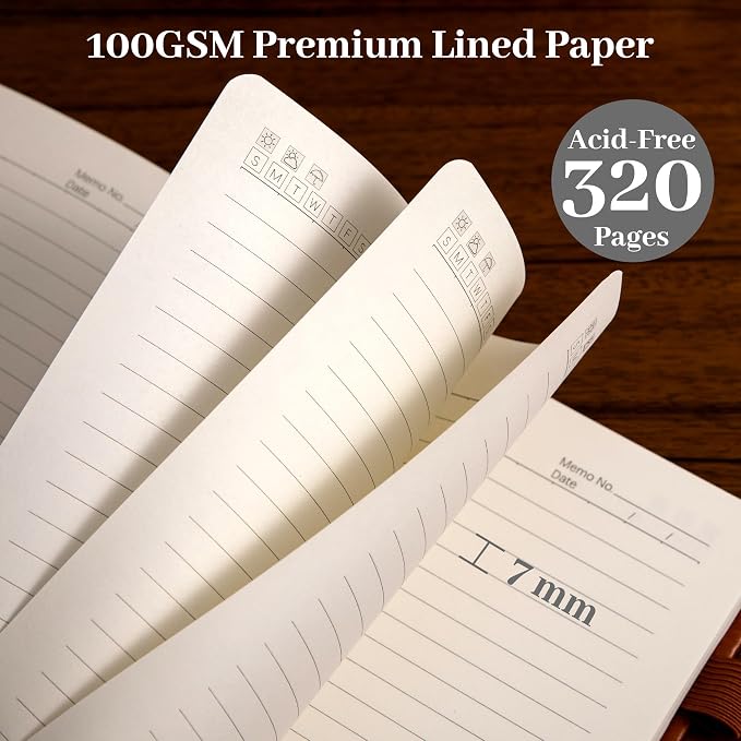 CAGIE Leather Bound Journal for Men & Women, A5 Lined Notebook with 320 Numbered Pages, 100 GSM Thick Paper, Lay Flat Hardcover Journal for Writing, Work, Travel & Daily Use (Black)