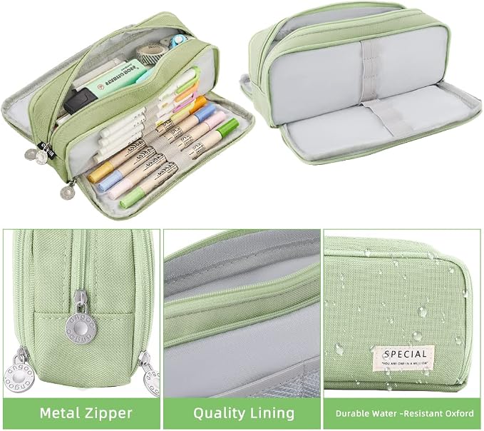iSuperb Large Pencil Case 3 Compartments Pencil Pouch Big Capacity Pencil Bag for Kids Teen Girls Boys Student School Supplies Oxford Organizer Pen Bag Cosmetic Makeup Pouch