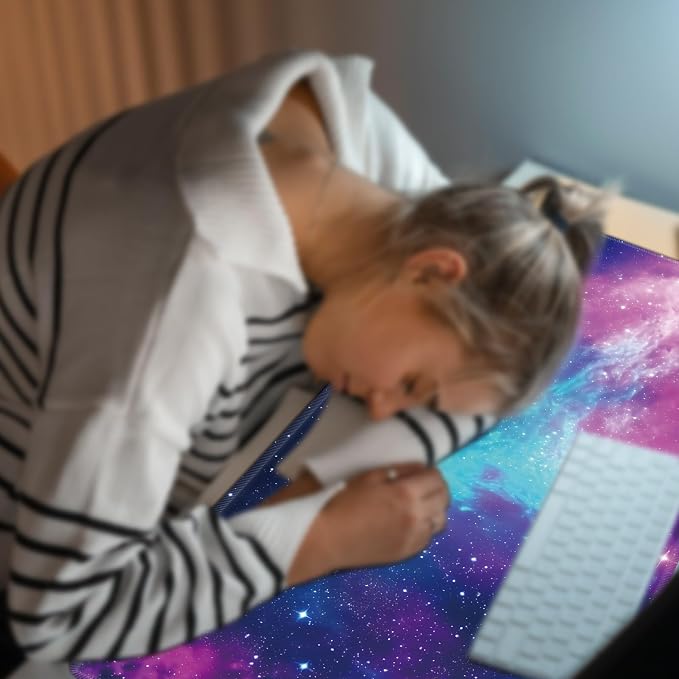 Heated Desk Pad Large Mouse Pad 23.6 x 14.1 inch with 3 Levels Heating & Auto Shut-Off Warm Mouse pad PU Leather Computer Mousepad for Home Office Work - Beautiful Galaxy