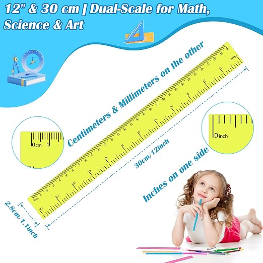 36 Pack 12 Inch Clear Yellow Plastic Rulers Bulk, Transparent Metric Rulers with Centimeters and Inches, Straight Measuring Rulers for Back to School, Kids Classroom School Office Home Supplies