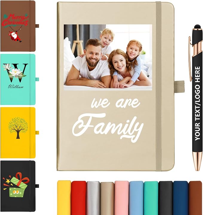 ENOMY Personalized Notebook &10 PC Pens Set A5 Journal Hardcover Custom Notebook 200 Lined Pages Business Notebook with Pen Holder for Holiday College Birthday Business Gift, Gold