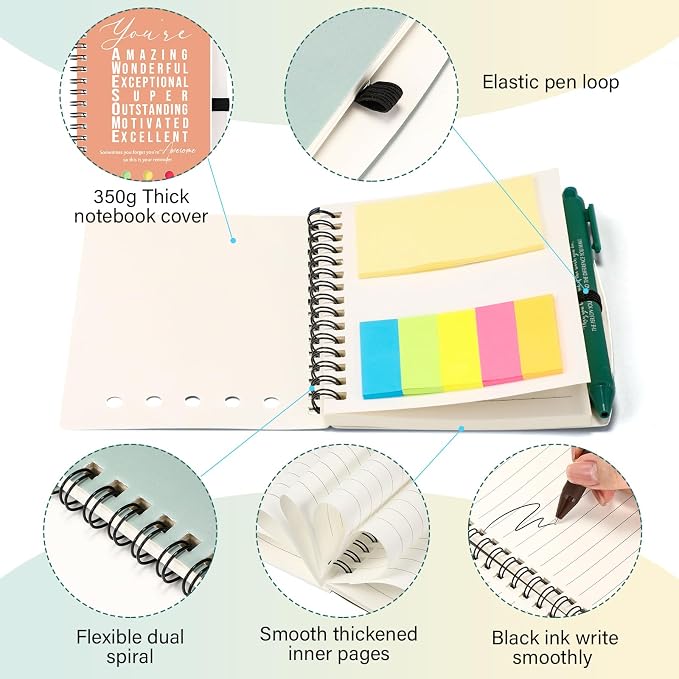 Jetec 100 Pcs/50 Sets Back to School Teacher Gifts Motivational Spiral Notebook with Sticky Notes Pen Bulk Inspirational Journals Thank You Gift for Employee Coworker Birthday Party (Healing)