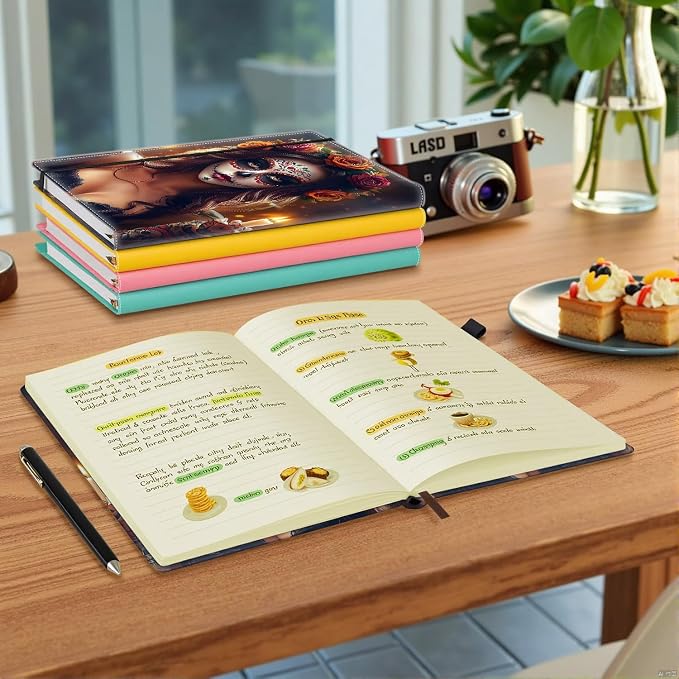 Hardcover Executive Notebooks, A5 PU Leather Lined Journal Notebook, 200 Pages Thick Paper Subject Notebooks for School,Work,Home Writing Business Notebook，Day of The Dead Sugar Skull Woman
