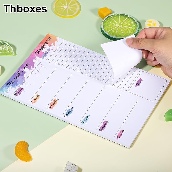 Thboxes 60 Sheets Weekly Meal Planner for Fridge, Grocery List Magnet Pad | Colourful Ink, 7 x 10 In, Undated Menu Layout, Tear Off Shopping List for Meal Planning, Kitchen, Families, Parents, Home