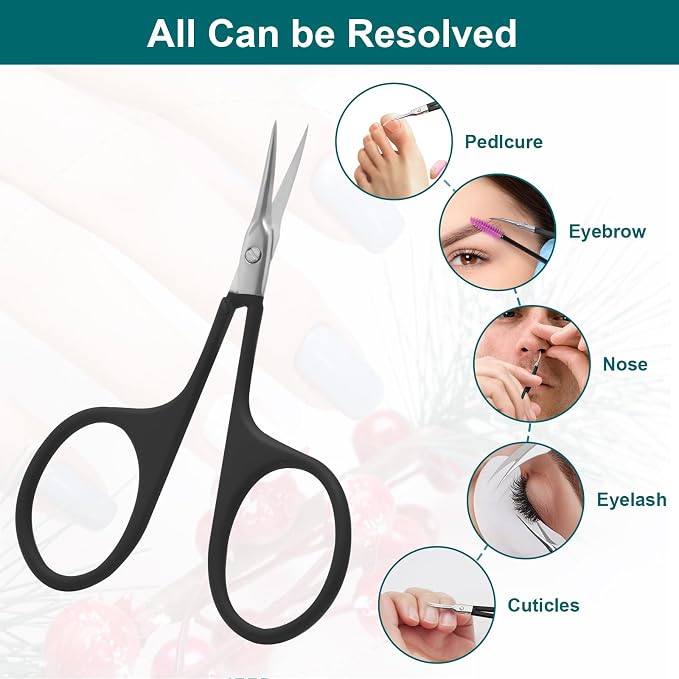 CGBE Cuticle Scissors, Extra Fine Curved Eyebrow Scissors, Black | Stainless Steel, Round Handle, Precise Pointed Tip, Hangnail And Dry Skin Trimming, Russian Manicure Care
